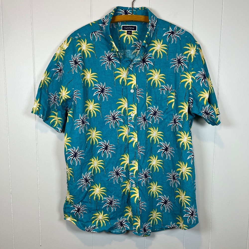 Men's Hawaiian Short Sleeve Shirt Cotton Linen Festival Beach BBQ Casual sz L